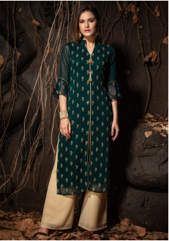 Green Color Designer Georgette Kurti